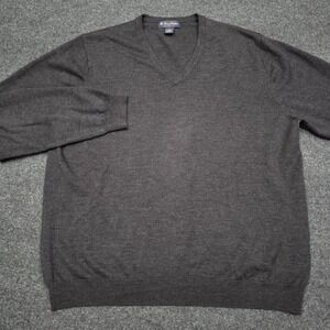 Brooks Brothers Mens XL Charcoal Gray V-Neck Sweater Merino Wool Blend EUC